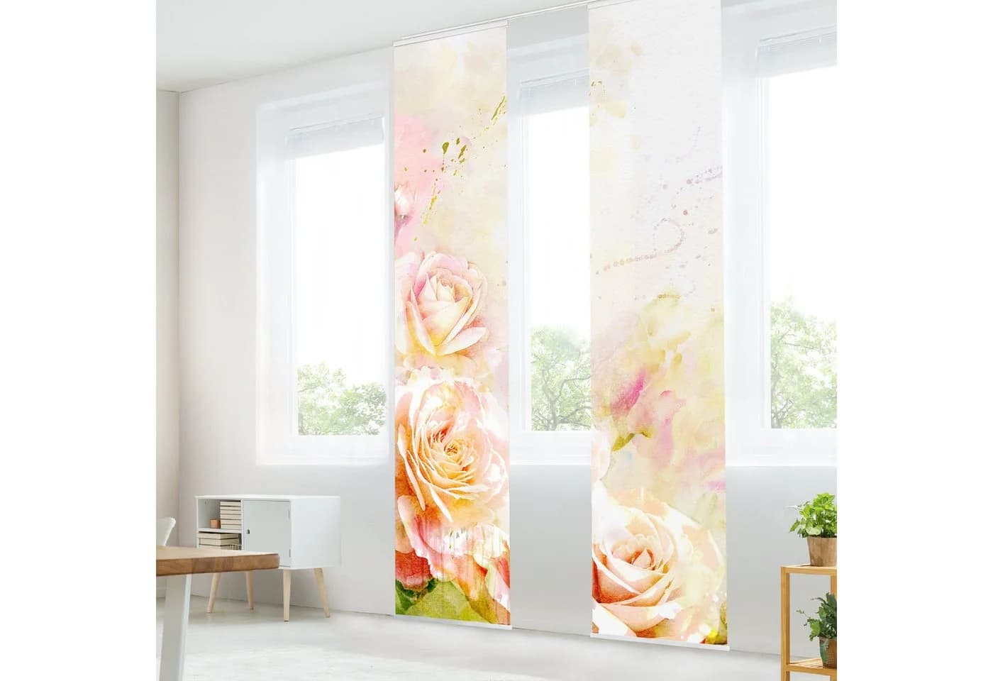 Bilderdepot24 Schiebegardine Orange Aquarell Rosen Klemm-System - Bild 3