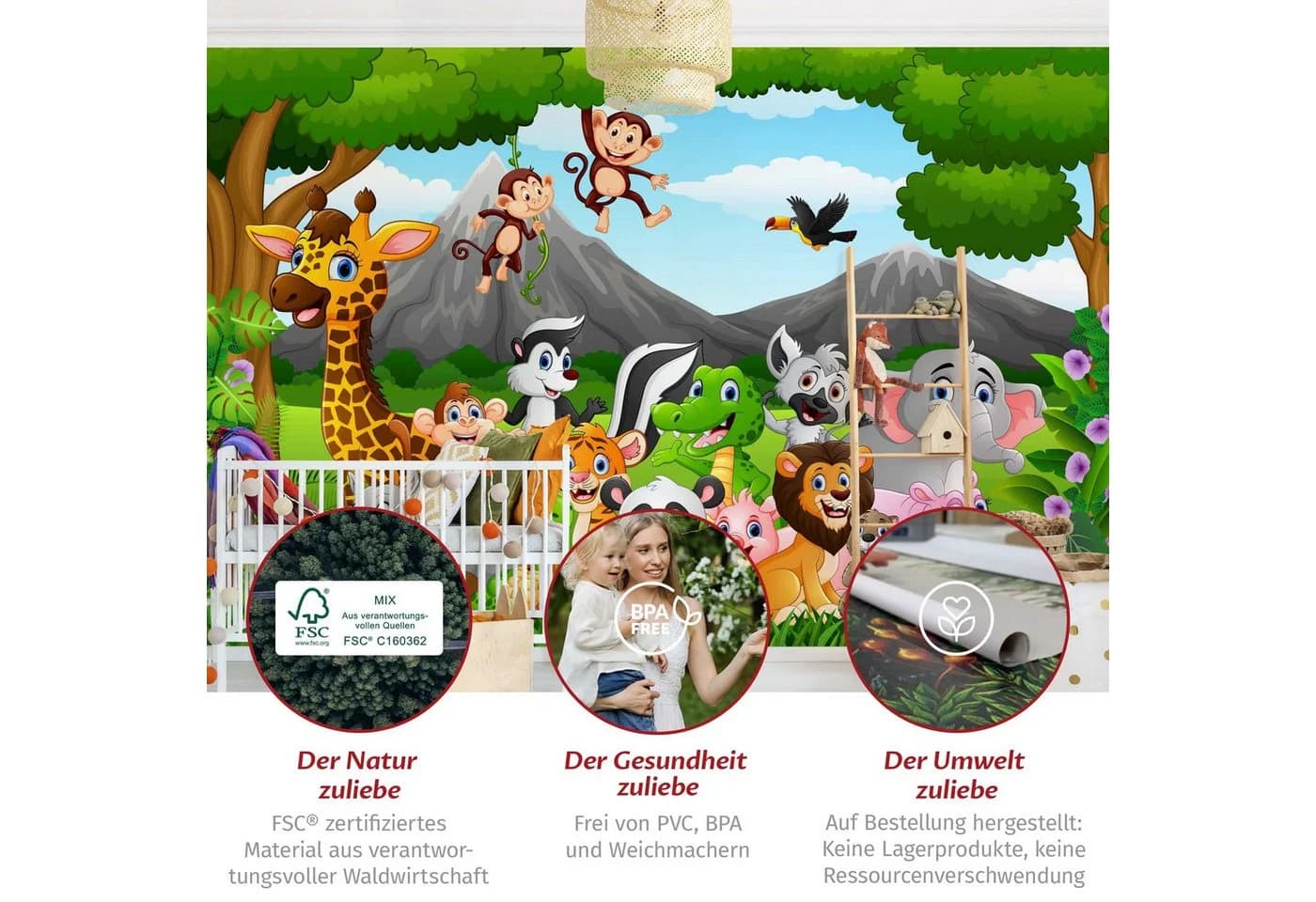 Bilderdepot24 Kindertapete Dschungeltiere Vlies Matt Bunt - Bild 5