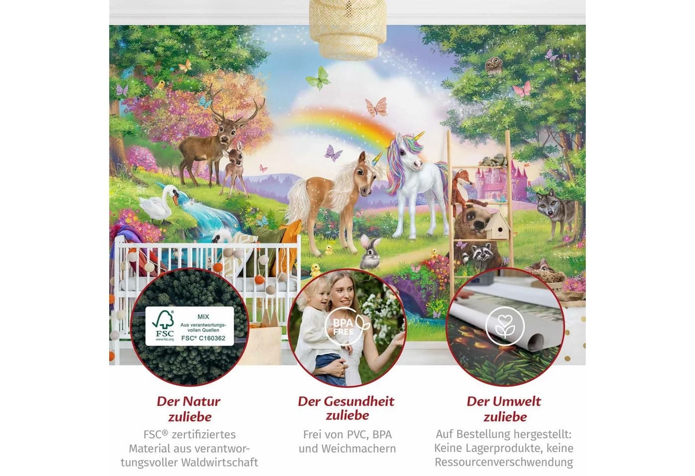 Bilderdepot24 Kindertapete Zauberwald Einhorn Bunt Vliestapete - Bild 5