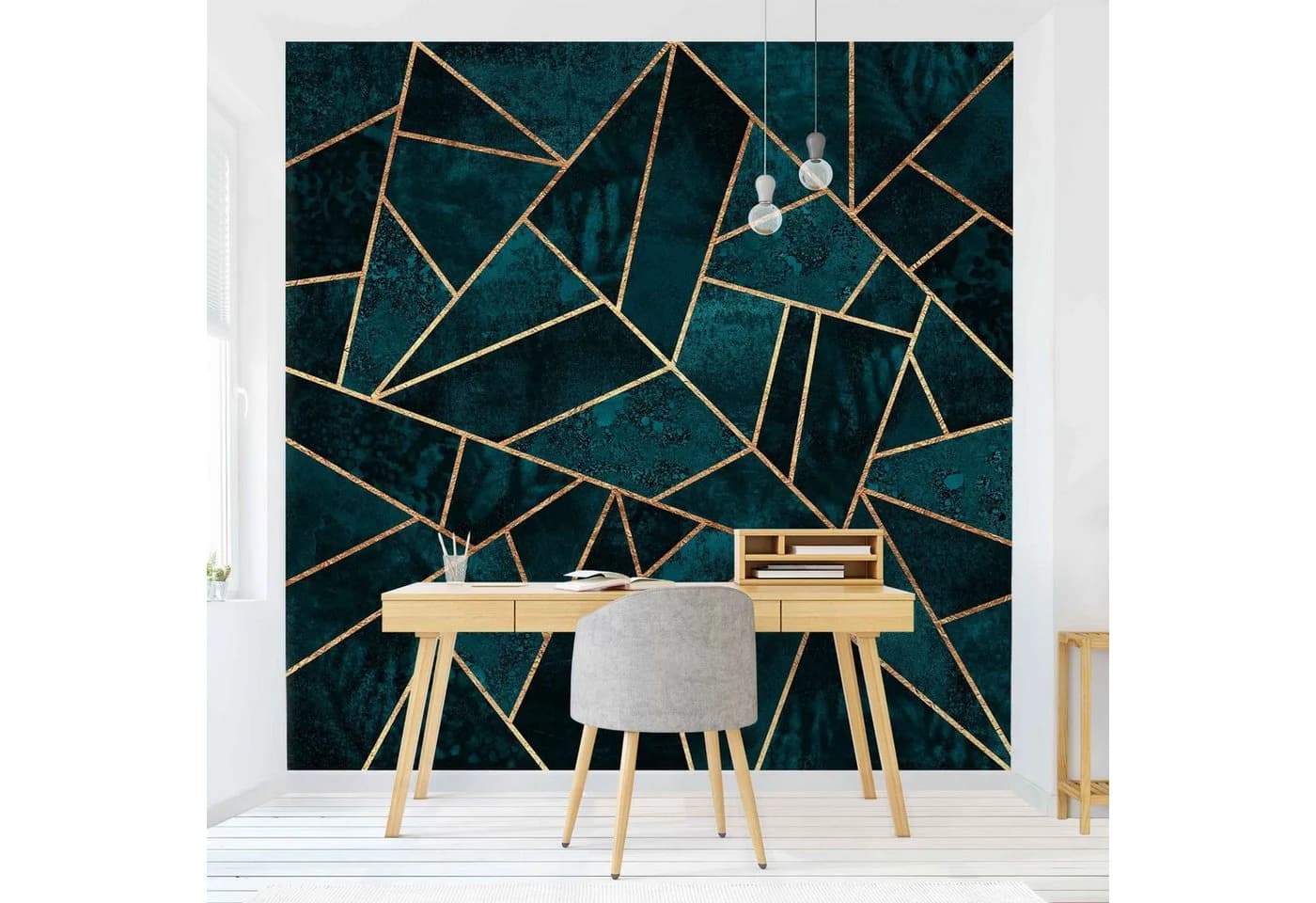 Bilderdepot24 Vliestapete Abstrakt Dunkles Türkis Gold Tapete Wanddeko Modern Kunst - Bild 2