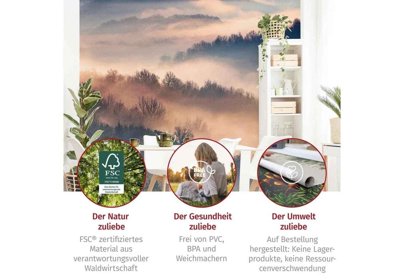 Bilderdepot24 Fototapete Wald Nebel Sonnenuntergang Vliestapete Matt Beige - Bild 5