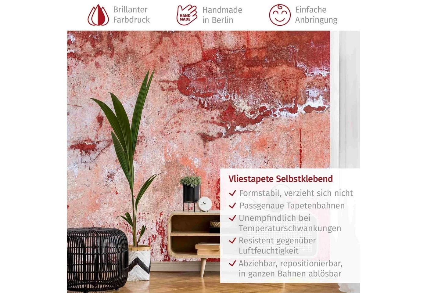Bilderdepot24 Vliestapete Beton Grunge Rot Grau Industrial - Bild 3