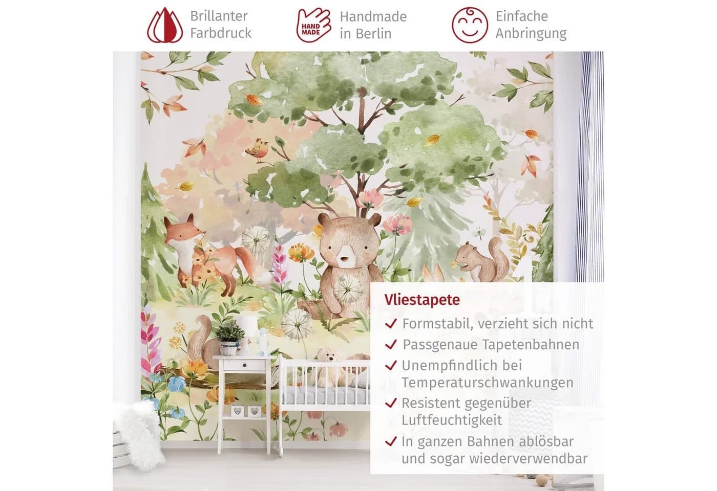 Bilderdepot24 Kindertapete Aquarell Waldtiere Vlies - Bild 3
