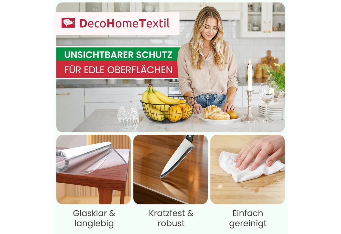 DecoHomeTextil Transparente PVC Tischdecke Schutzfolie