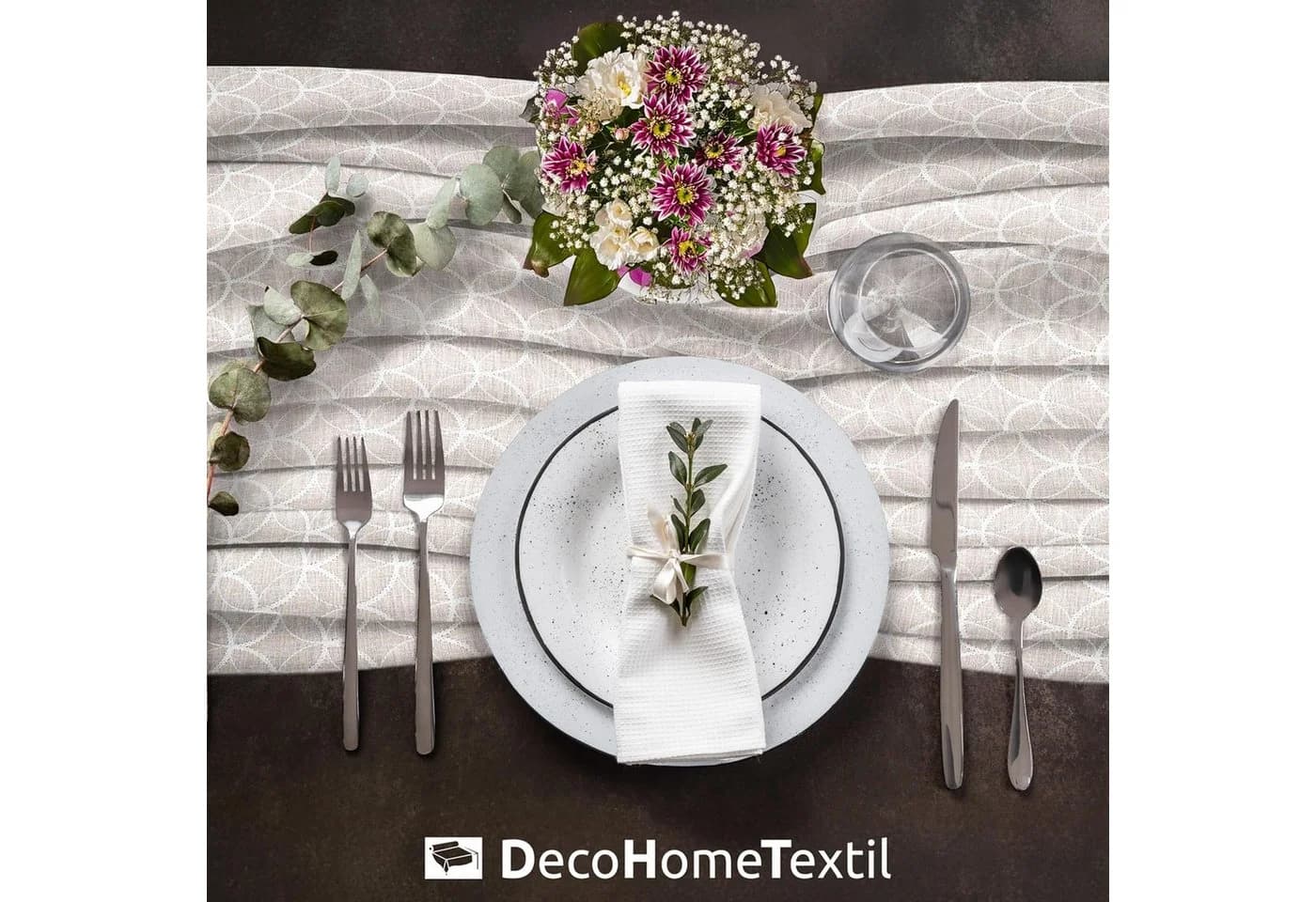 DecoHomeTextil Tischdecke Decorativo In Lino Organza Leinen Stickerei