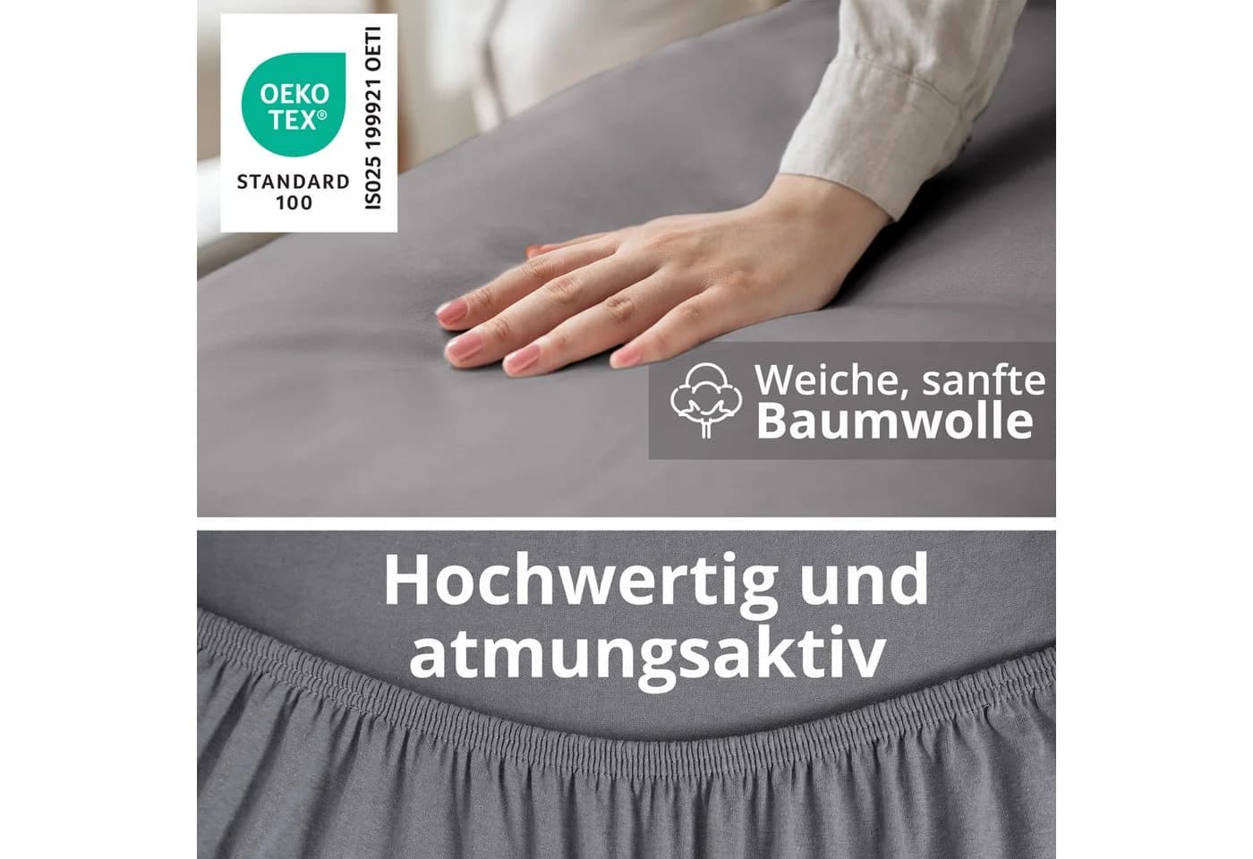 DecoHomeTextil Spannbettlaken Premium Jersey Grau 100% Baumwolle - Bild 3