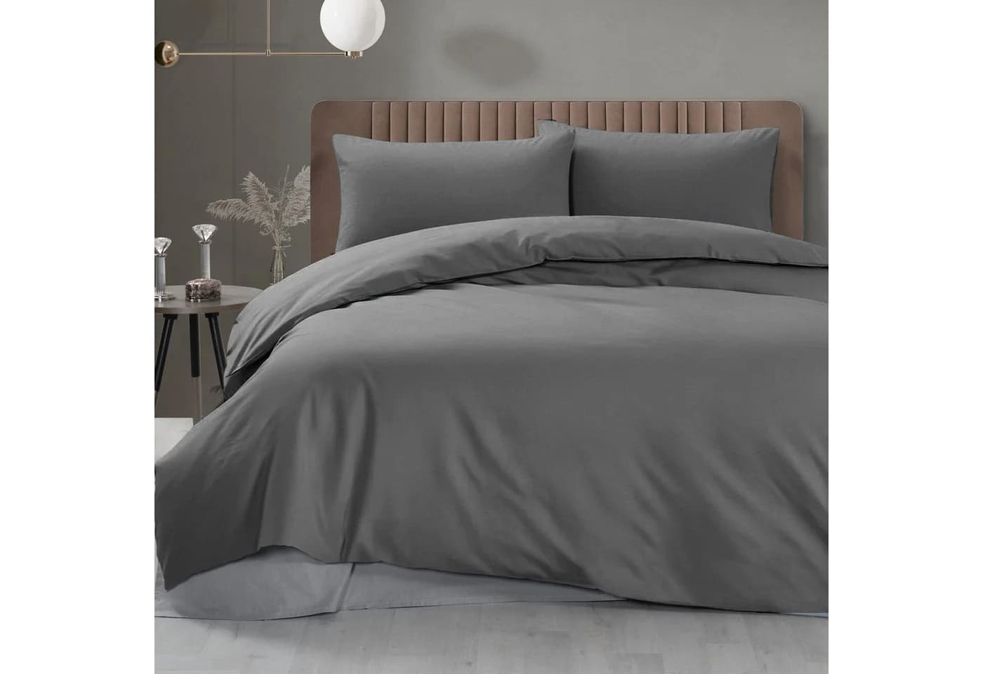 DecoHomeTextil Bettwäsche Set Grau Uni mit Reißverschluss Polycotton
