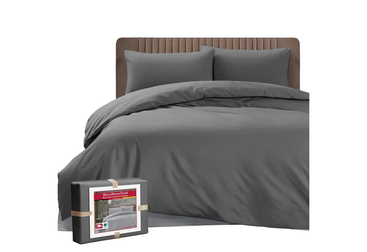 DecoHomeTextil Bettwäsche Set Grau Uni mit Reißverschluss Polycotton - Bild 2