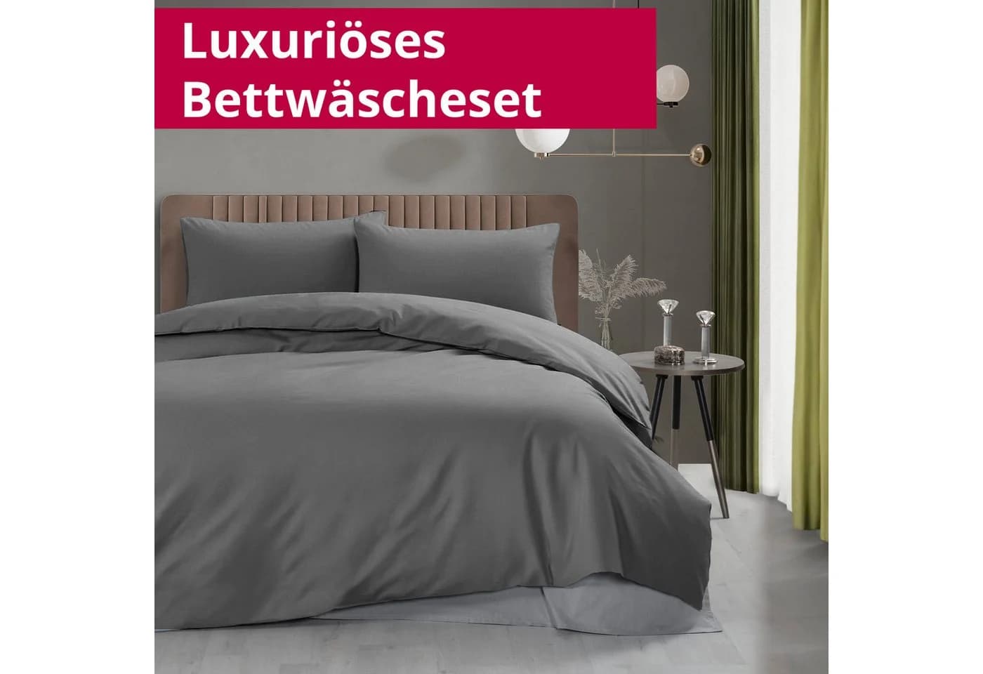 DecoHomeTextil Bettwäsche Set Grau Uni mit Reißverschluss Polycotton - Bild 3