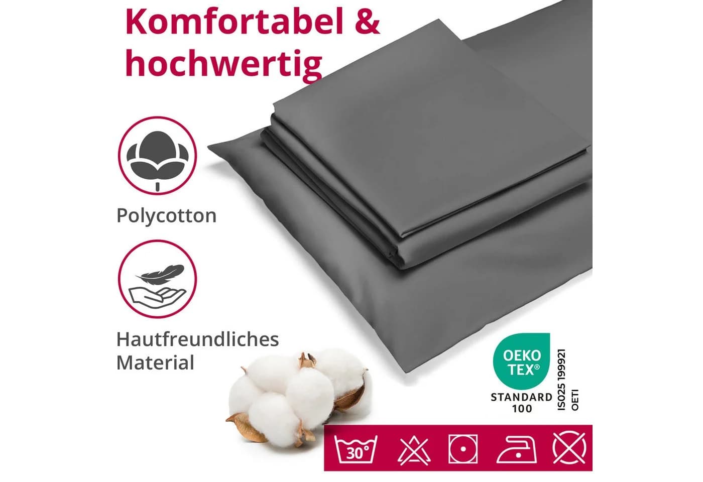 DecoHomeTextil Bettwäsche Set Grau Uni mit Reißverschluss Polycotton - Bild 4