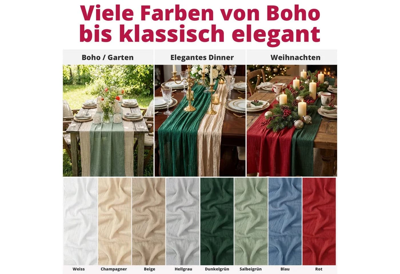 DecoHomeTextil Heimtextilmanufaktur Tischläufer Musselin Weiß Faltenoptik - Bild 4