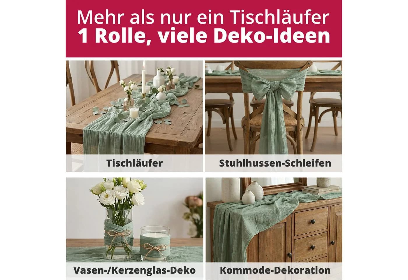 DecoHomeTextil Heimtextilmanufaktur Tischläufer Musselin Weiß Faltenoptik - Bild 5