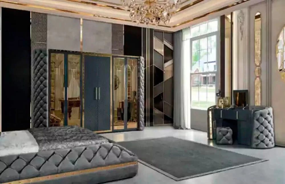 JVmoebel Komplettschlafzimmer 6-tlg. Modern Grau Holz/Metall/Kunstleder - Bild 3