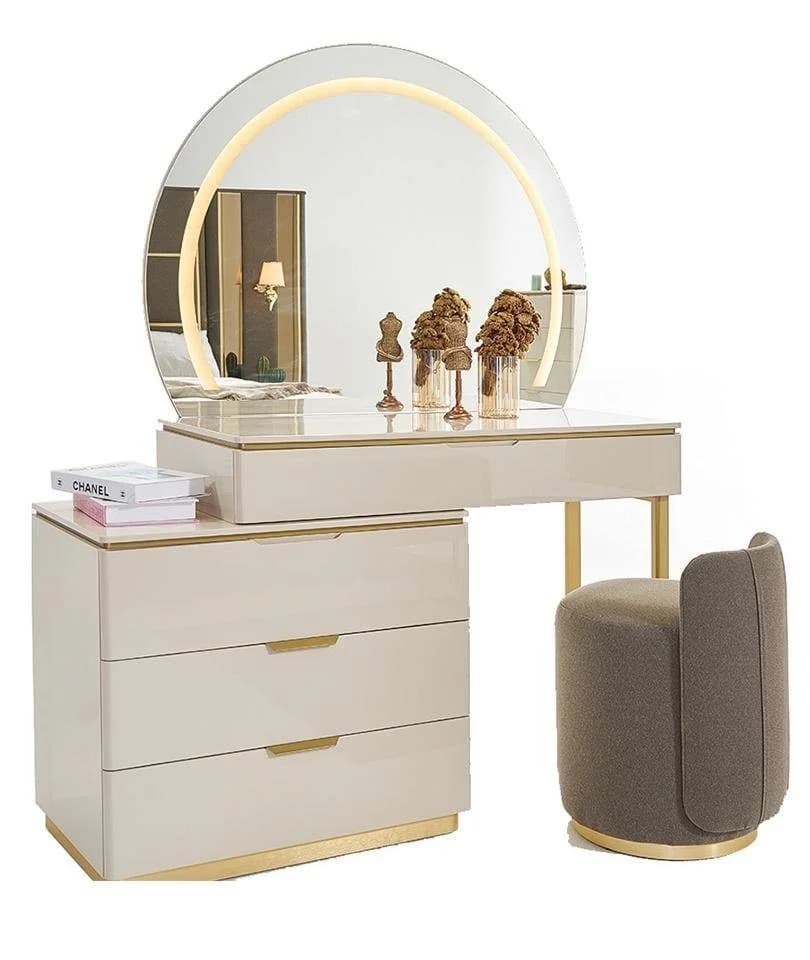 JVmoebel Schminktisch 3-tlg. mit Spiegel & Hocker Beige Modern - Bild 4