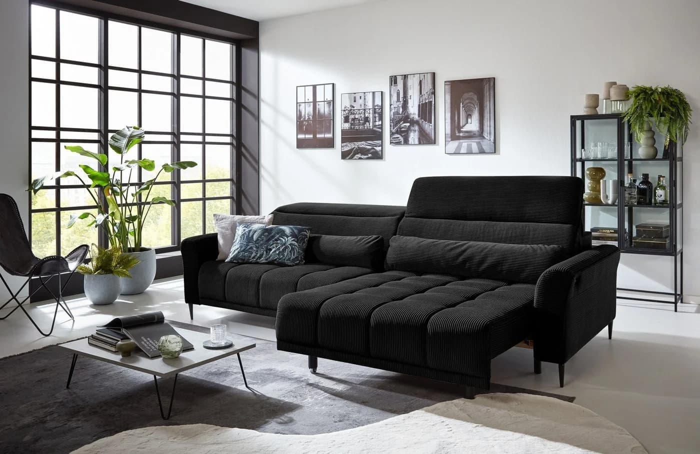 Iwaniccy Big-Sofa 2x elektr. Verstellung, 2 Kissen, Cord schwarz - Bild 2
