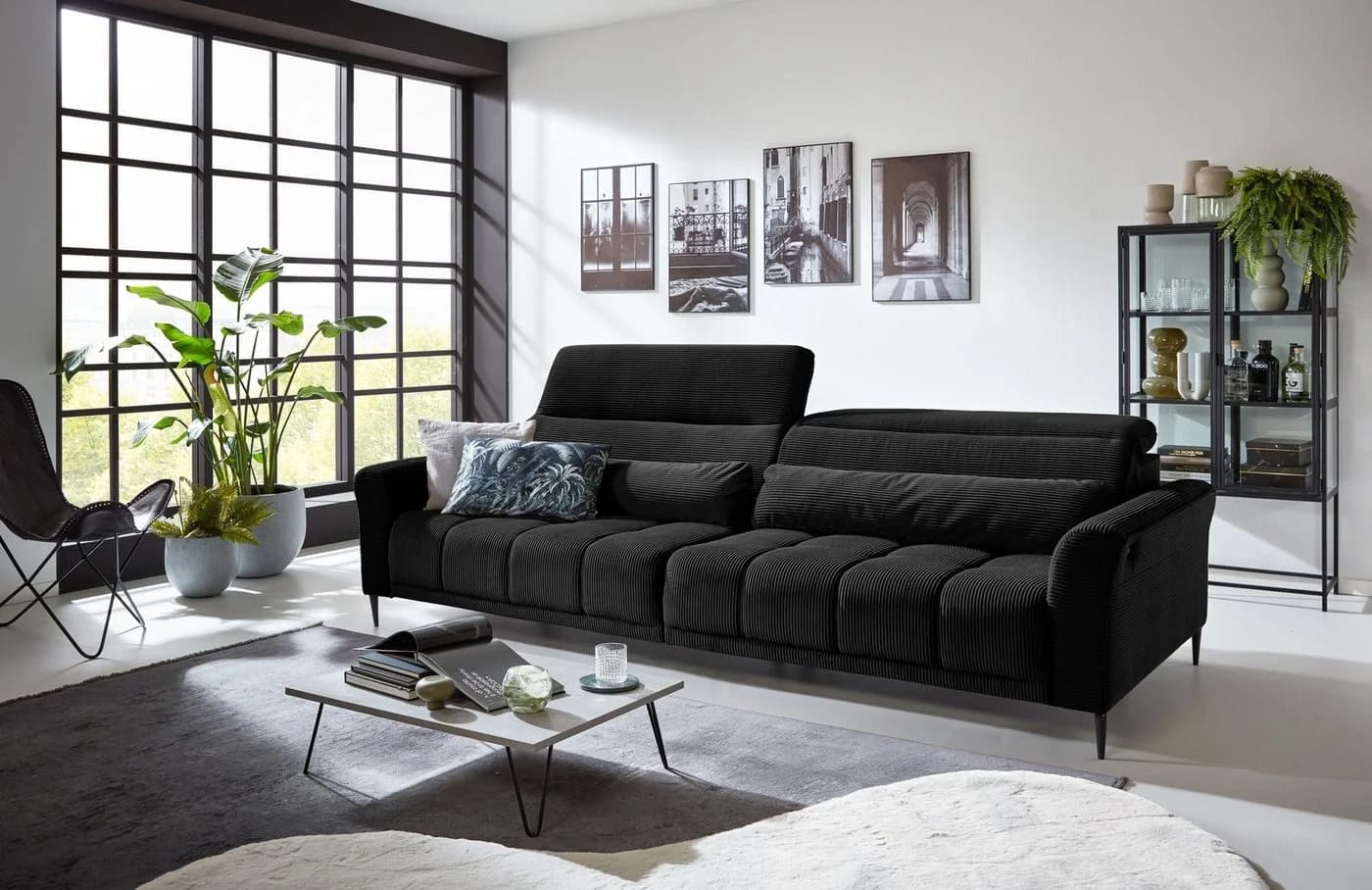 Iwaniccy Big-Sofa 2x elektr. Verstellung, 2 Kissen, Cord schwarz - Bild 3