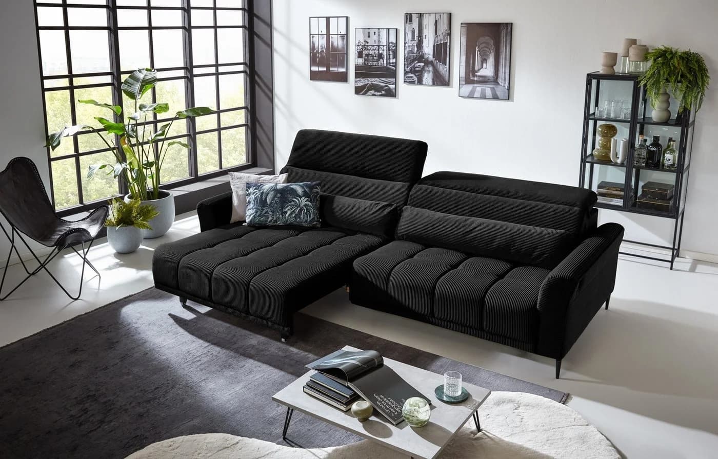 Iwaniccy Big-Sofa 2x elektr. Verstellung, 2 Kissen, Cord schwarz - Bild 5