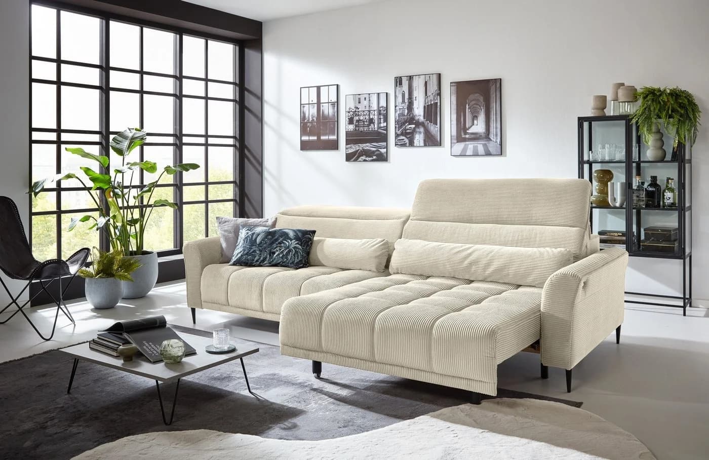 Iwaniccy Big-Sofa 2x elektr. Verstellung, 2 Kissen, Cord beige - Bild 4