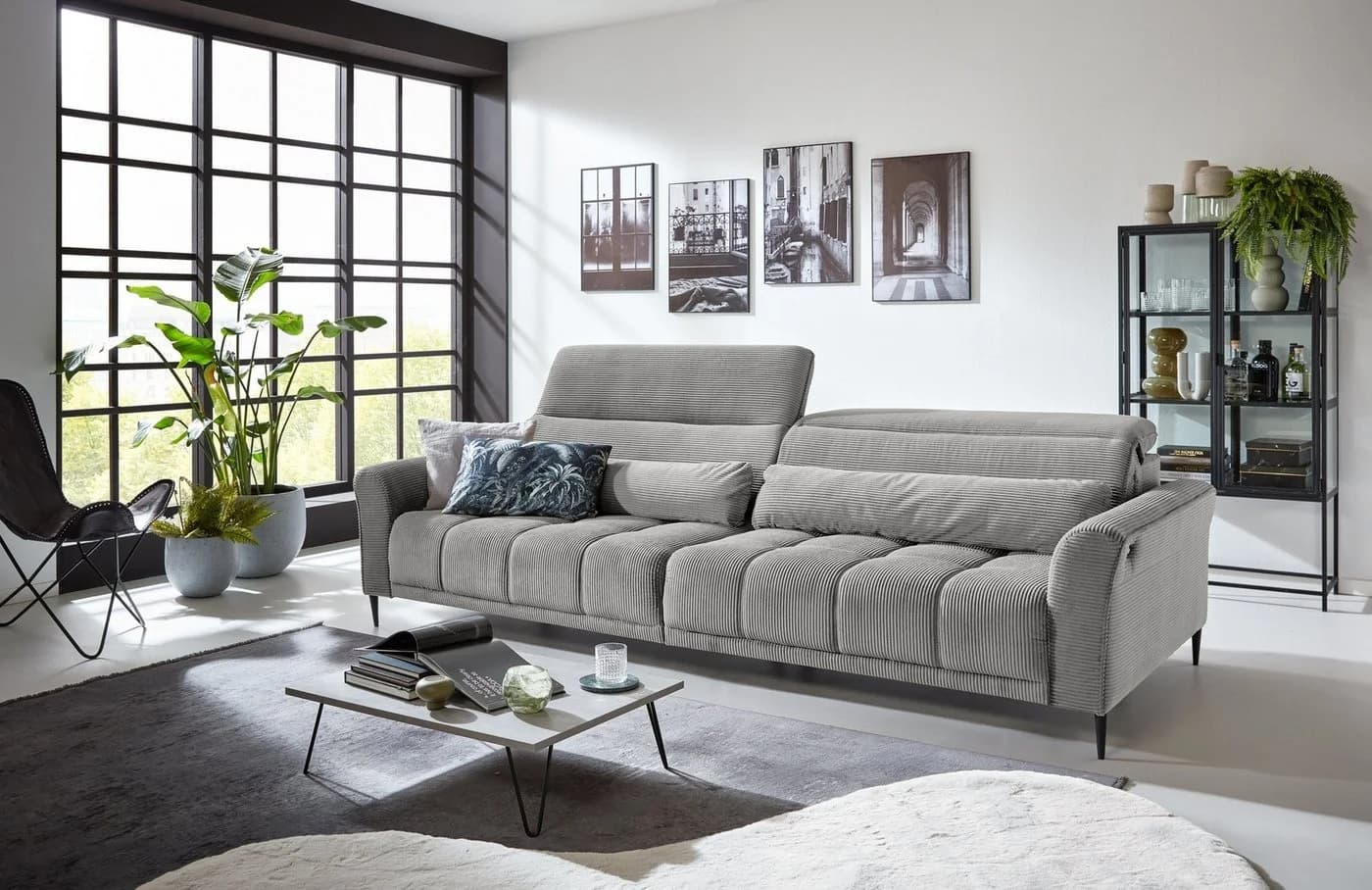 Iwaniccy Big-Sofa 2x elektr. Sitzverstellung, Cord silbergrau - Bild 4