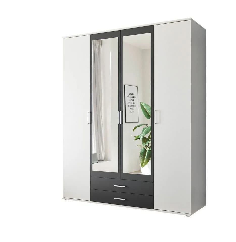 möbelando Kleiderschrank Hanau Weiß/Graphit mit Spiegeln und Schubladen - Bild 2