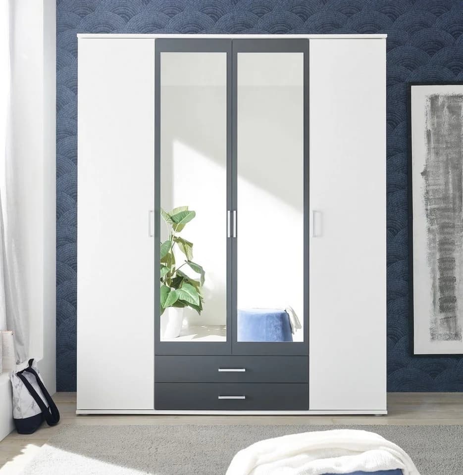 möbelando Kleiderschrank Hanau Weiß/Graphit mit Spiegeln und Schubladen - Bild 3