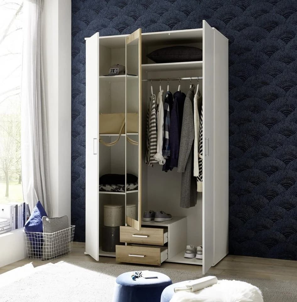 möbelando Kleiderschrank Hanau Weiß / Artisan Eiche 3 Türen 2 Schubladen - Bild 3
