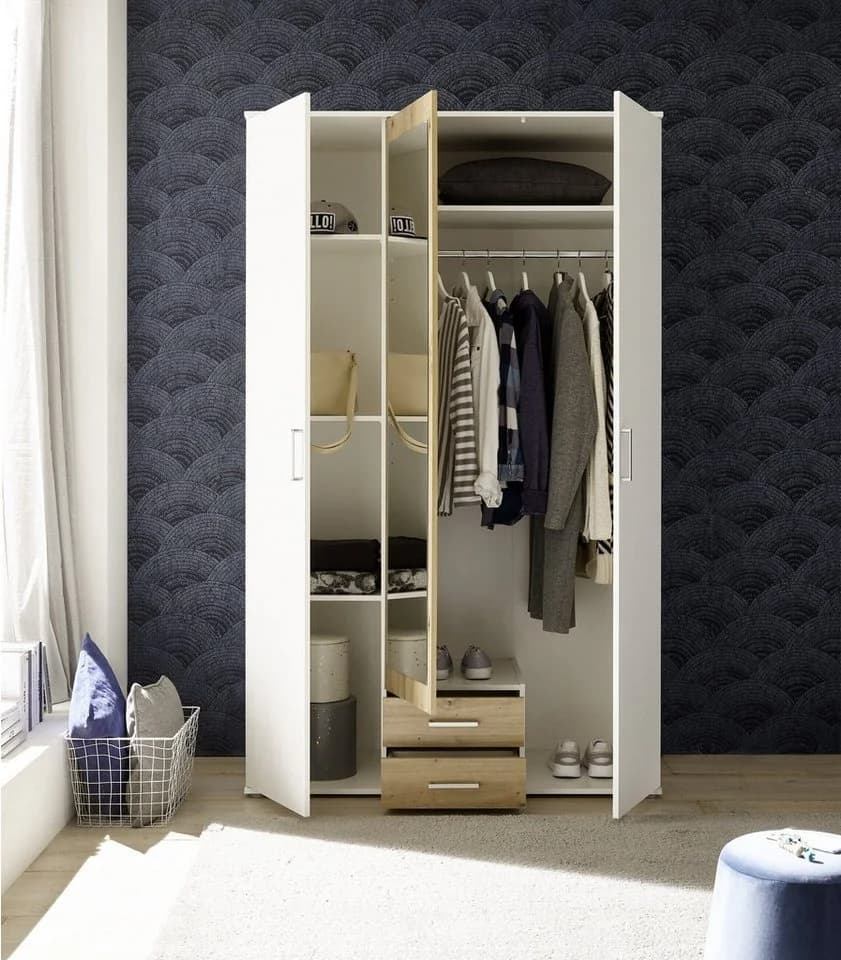 möbelando Kleiderschrank Hanau Weiß / Artisan Eiche 3 Türen 2 Schubladen - Bild 4