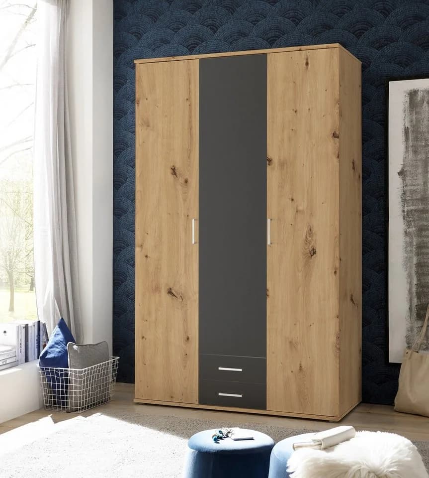 möbelando Kleiderschrank Marburg 3 Türen 2 Schubladen Eiche Graphit - Bild 2