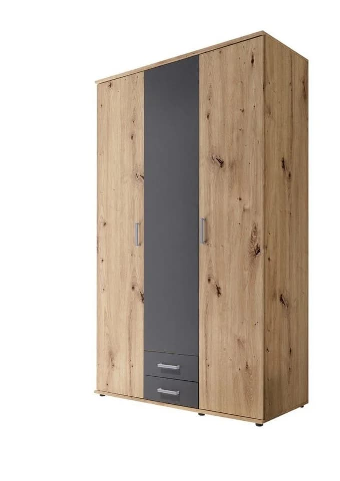 möbelando Kleiderschrank Marburg 3 Türen 2 Schubladen Eiche Graphit - Bild 5