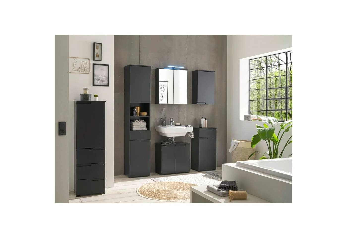 PREISBRECHER Waschbeckenunterschrank Spice Schwarz Matt 2 Türen - Bild 3