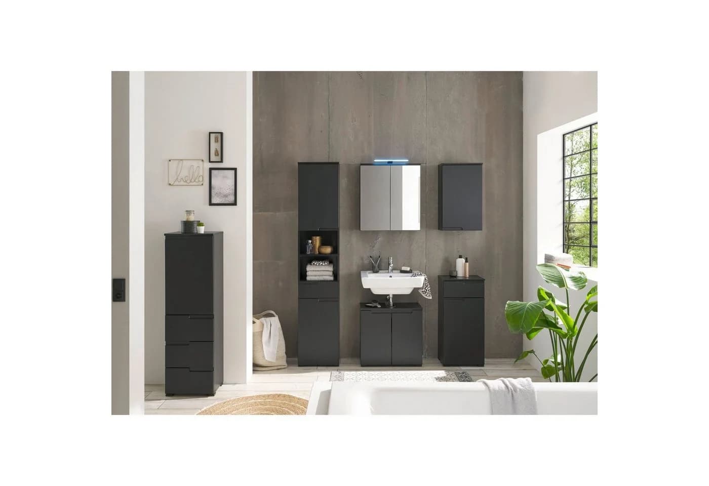 PREISBRECHER Waschbeckenunterschrank Spice Schwarz Matt 2 Türen - Bild 4