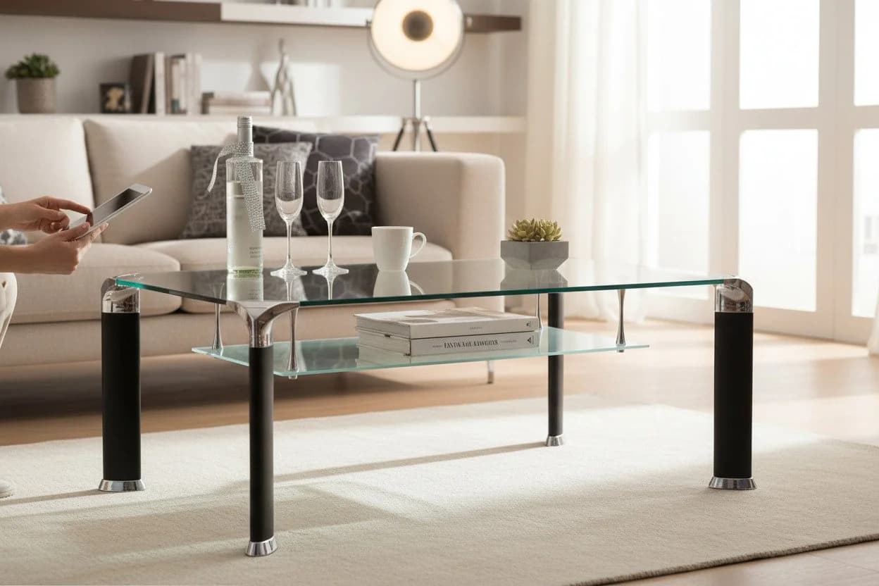 PREISBRECHER Wohnzimmertisch Alberto Glas Schwarz Modern - Bild 2