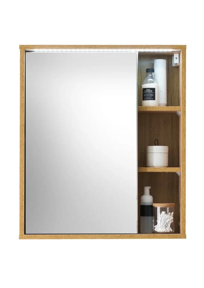 PREISBRECHER Badezimmerspiegelschrank Greece Wotan Eiche Optik mit LED
