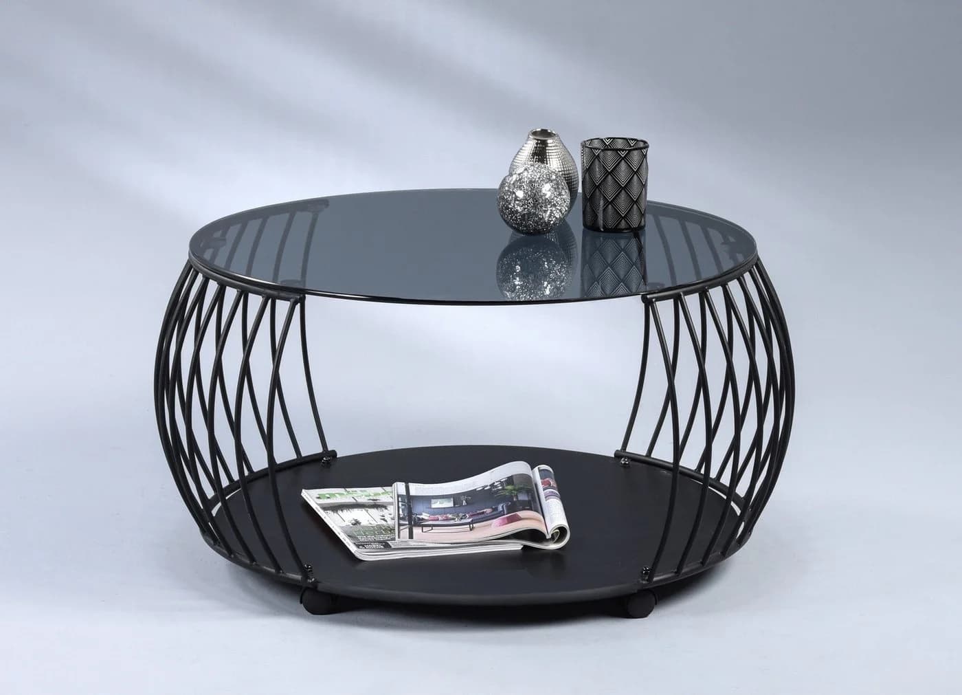 freiraum Couchtisch Shanghai Schwarz/Grau Glas Metall