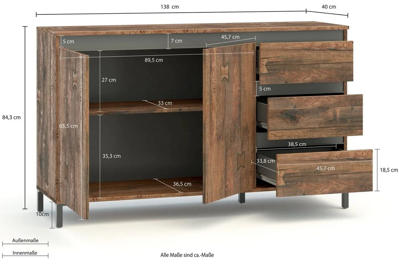 freiraum Sideboard GENIO industrial Eiche Holzwerkstoff - Bild 3