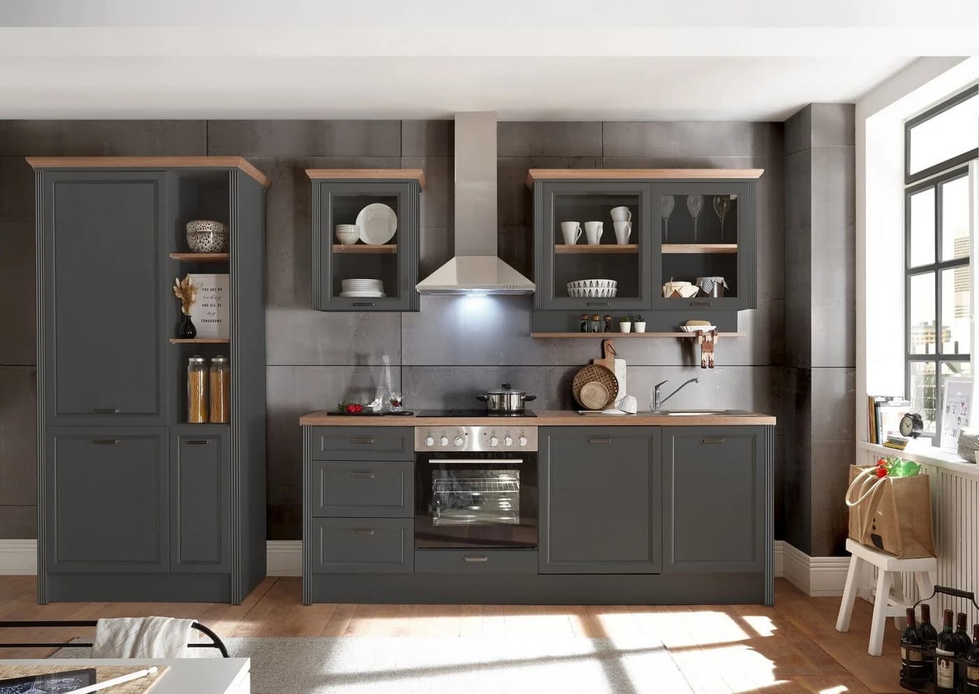 PREISBRECHER Küchenhochschrank Jasmin Anthrazit Eiche Artisan - Bild 4