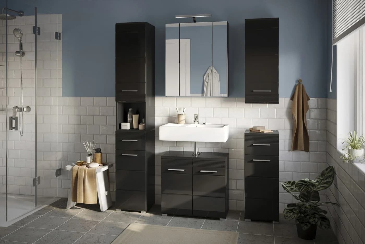 freiraum Waschbeckenunterschrank Linus Schwarz Hochglanz - Bild 5