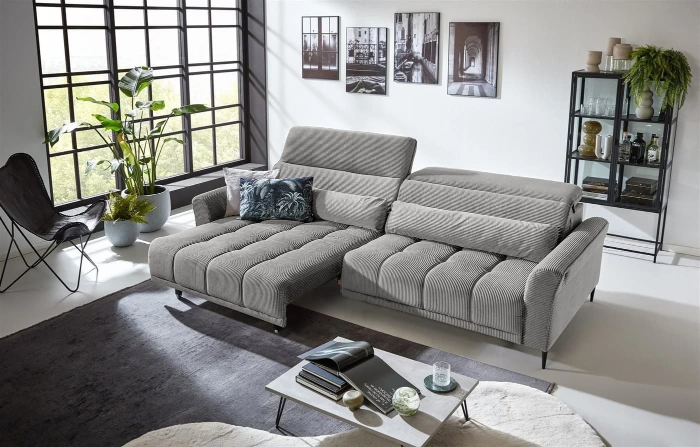 freiraum Big-Sofa Wolve 2x Elektrische Sitzverstellung Cord Silbergrau - Bild 4