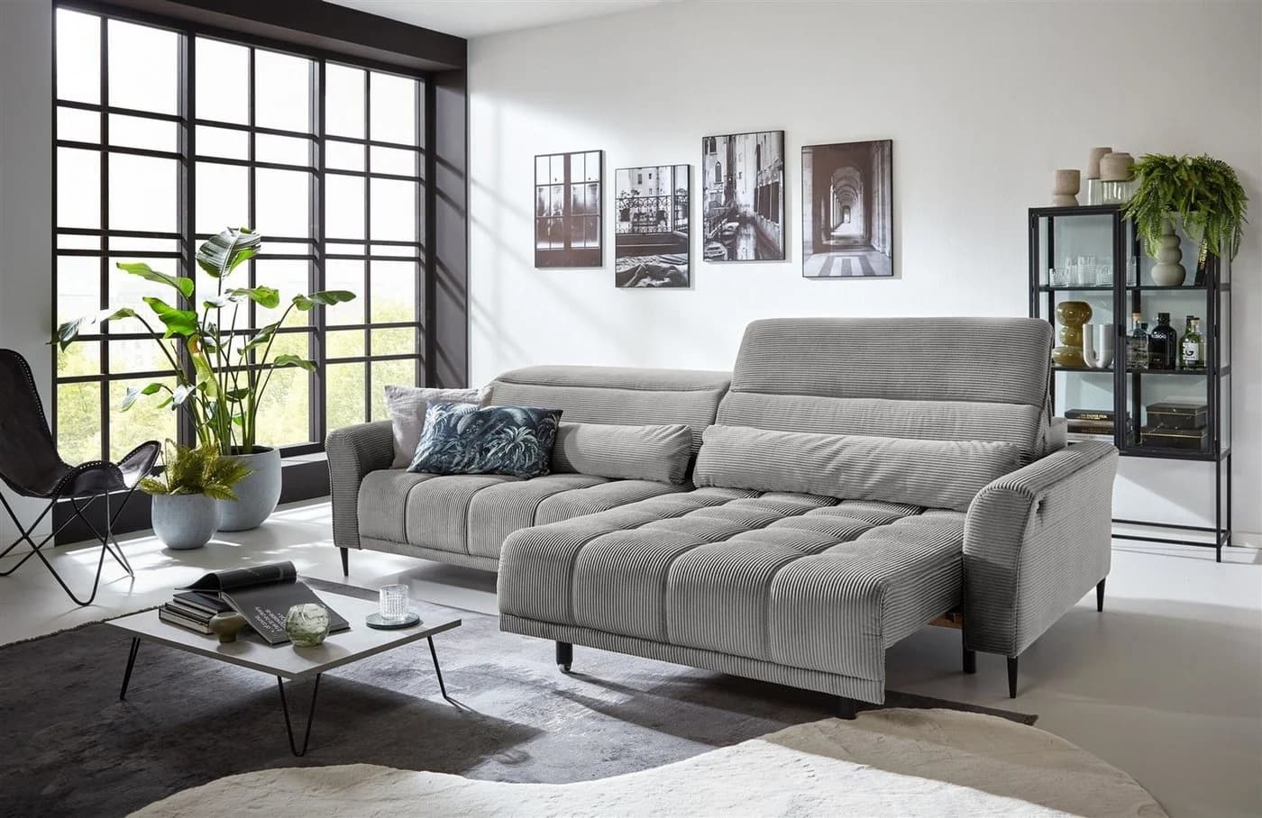 freiraum Big-Sofa Wolve 2x Elektrische Sitzverstellung Cord Silbergrau - Bild 5