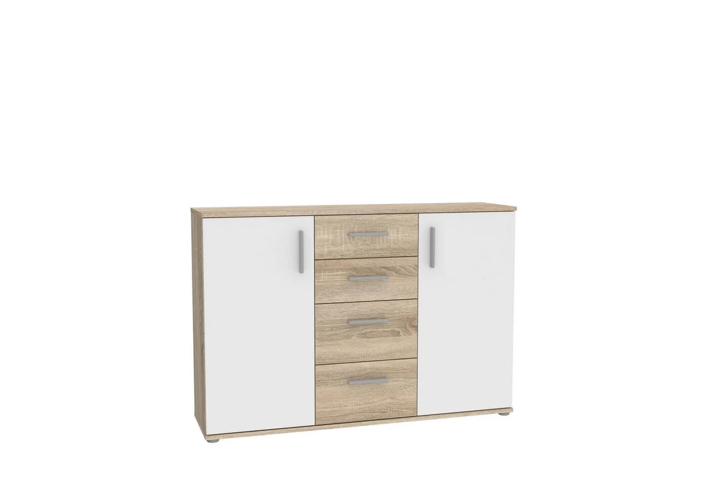freiraum Sideboard IKOLI 2 Türen 4 Schübe Sonoma Eiche Weiß - Bild 4