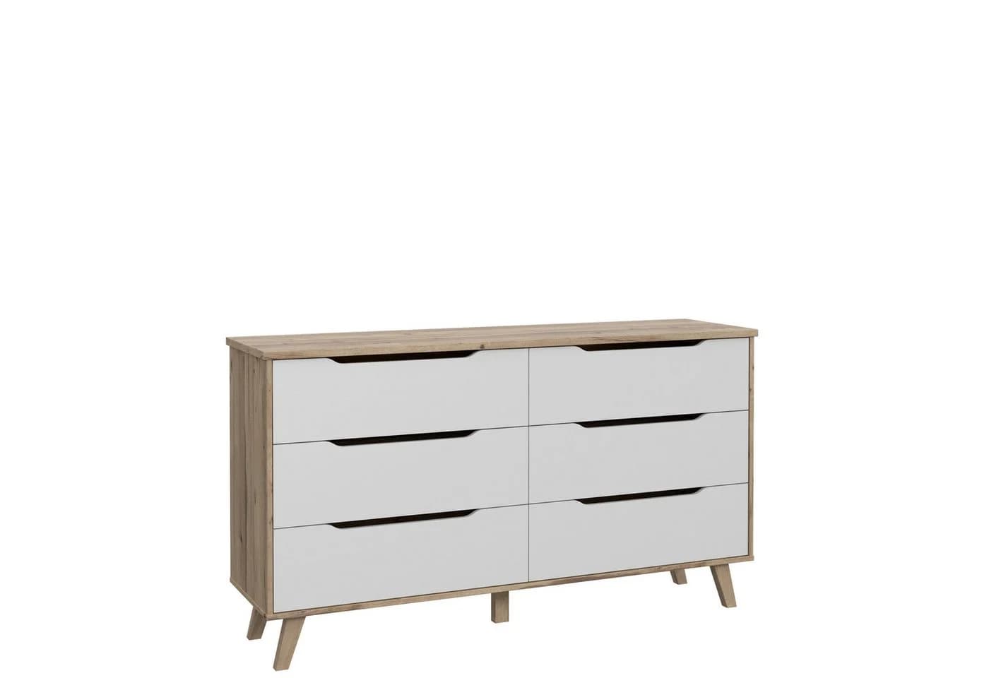 freiraum Sideboard VANKKA 4 Schubladen Planked Eiche Dekor Weiß - Bild 2
