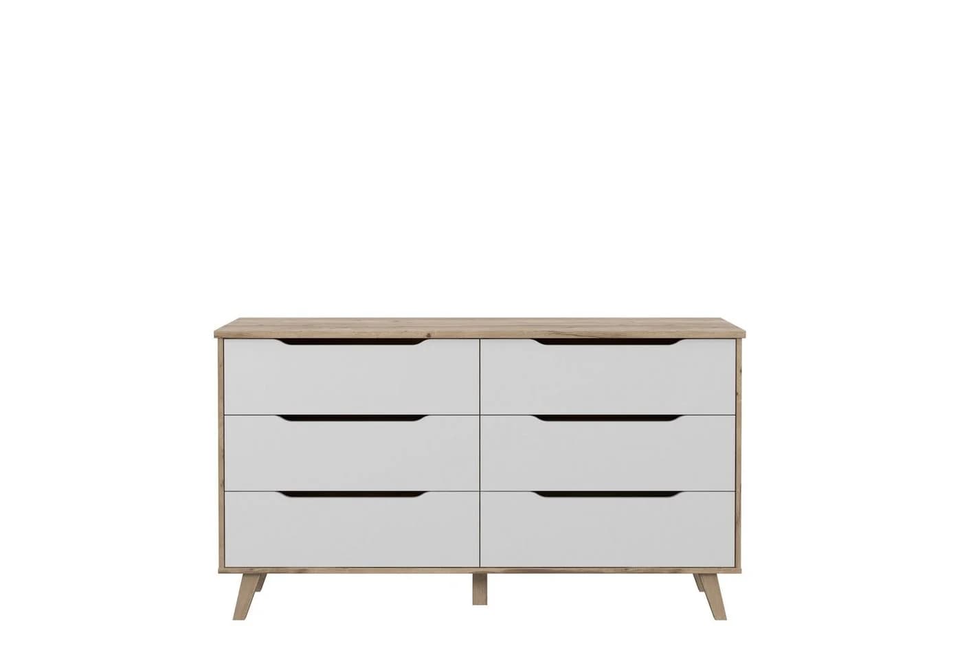 freiraum Sideboard VANKKA 4 Schubladen Planked Eiche Dekor Weiß - Bild 4