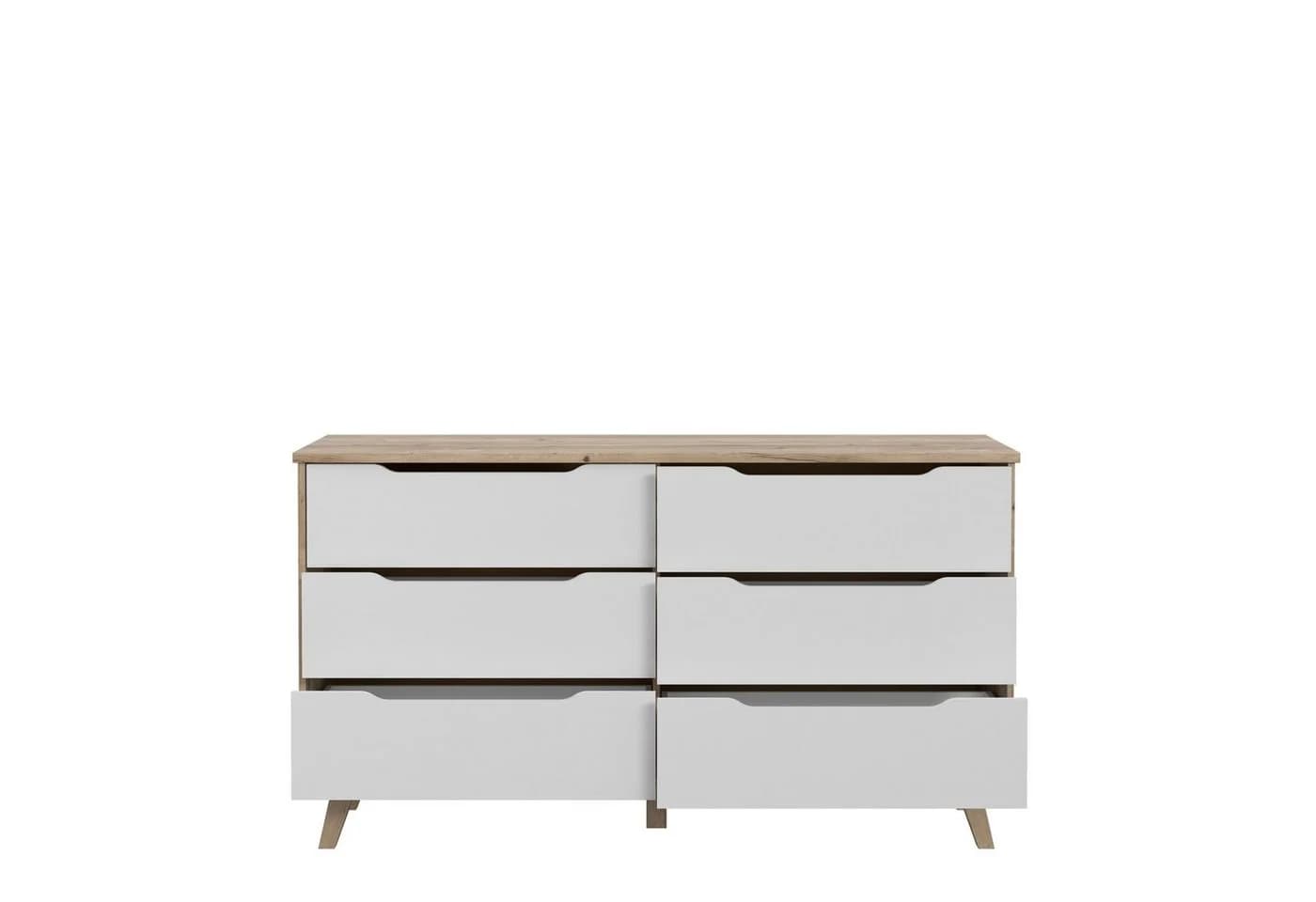freiraum Sideboard VANKKA 4 Schubladen Planked Eiche Dekor Weiß - Bild 5