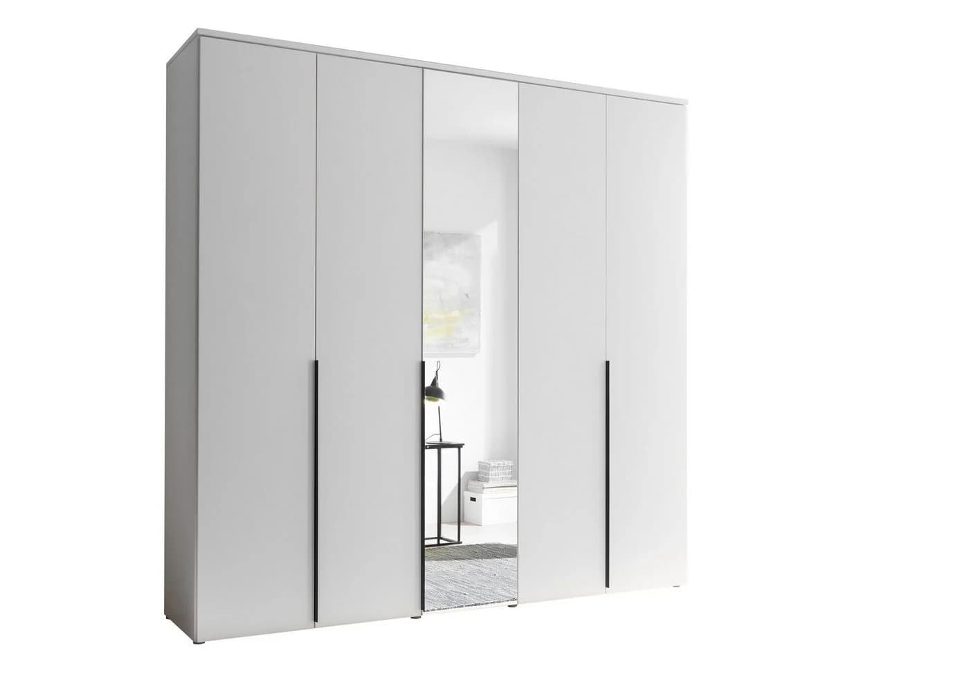 freiraum Drehtürenschrank Kevo mit Spiegel, 3 Böden, 3 Stangen, Weiß Dekor - Bild 2