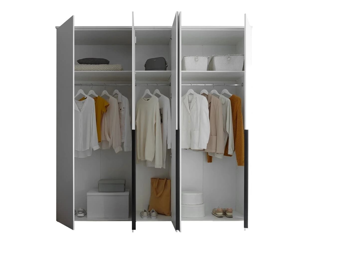 freiraum Drehtürenschrank Kevo mit Spiegel, 3 Böden, 3 Stangen, Weiß Dekor - Bild 5