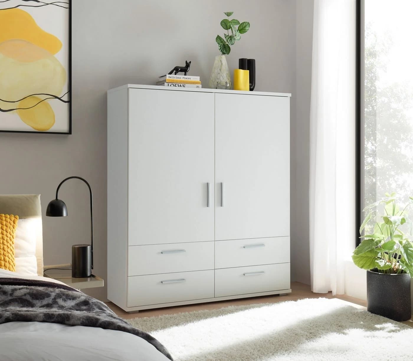 freiraum Stauraumschrank Adeline 2 Schübe, 2 Böden, Kleiderstange, Weiß