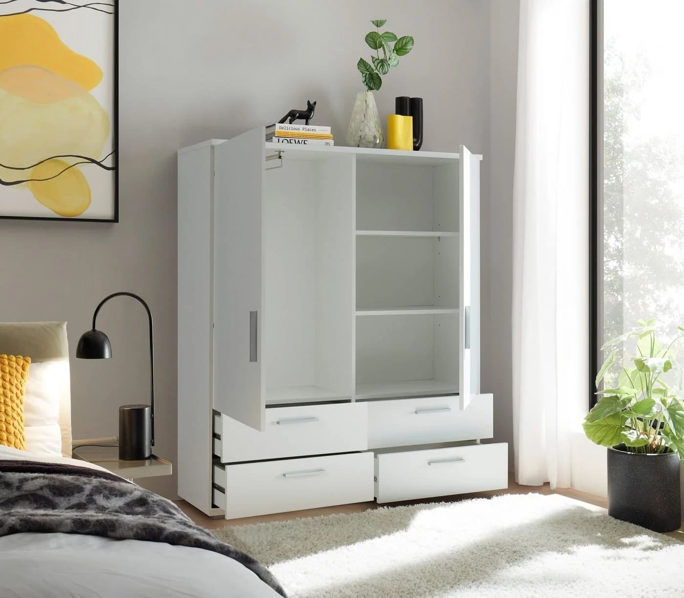 freiraum Stauraumschrank Adeline 2 Schübe, 2 Böden, Kleiderstange, Weiß - Bild 3