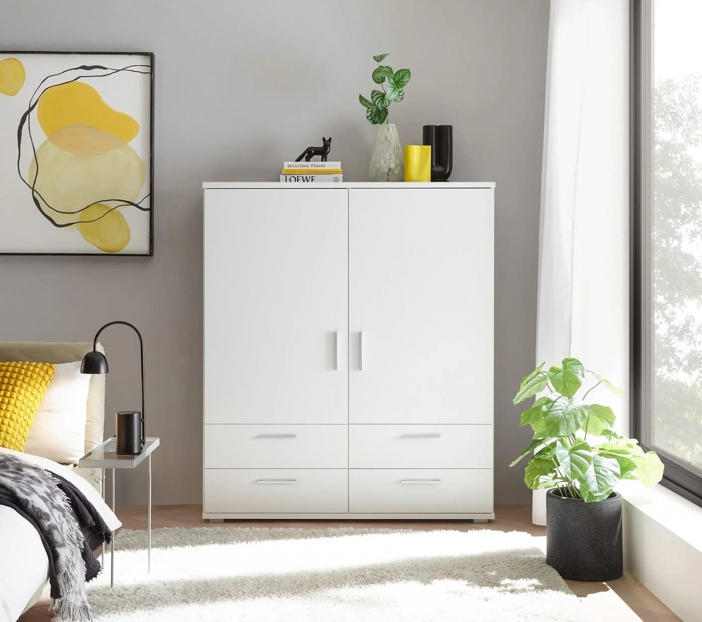 freiraum Stauraumschrank Adeline 2 Schübe, 2 Böden, Kleiderstange, Weiß - Bild 4