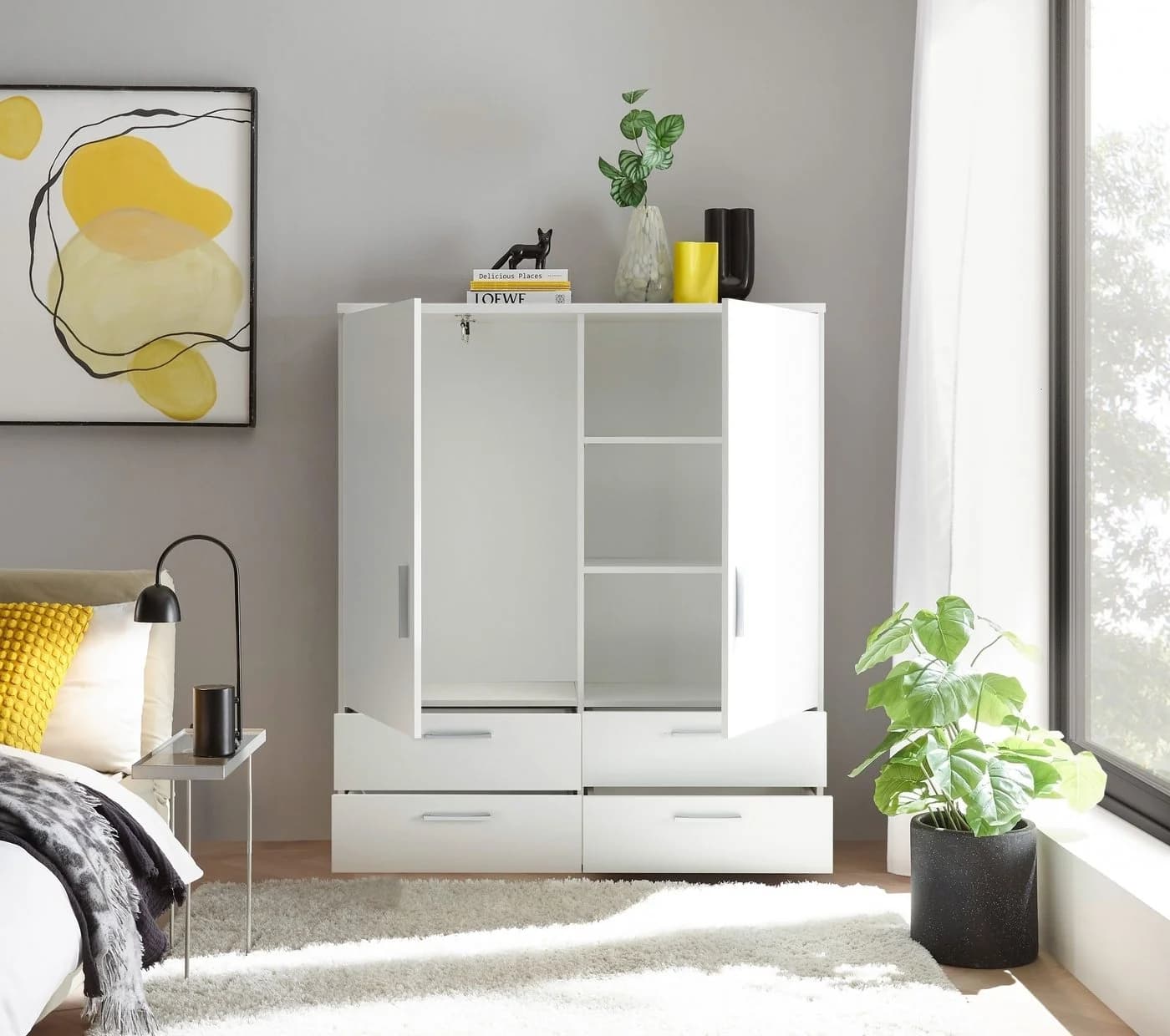 freiraum Stauraumschrank Adeline 2 Schübe, 2 Böden, Kleiderstange, Weiß - Bild 5