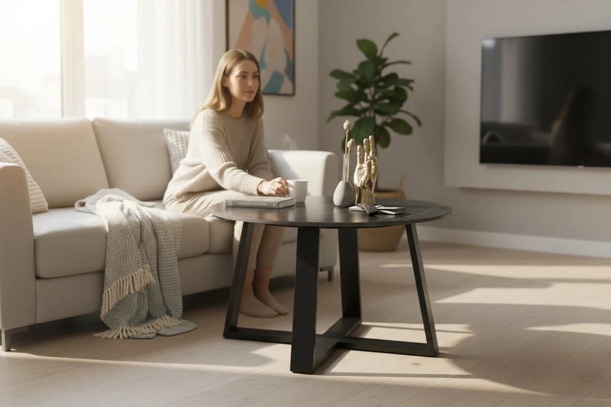 möbelando Couchtisch Tanea Schwarz Keramik Metall 80cm - Bild 3